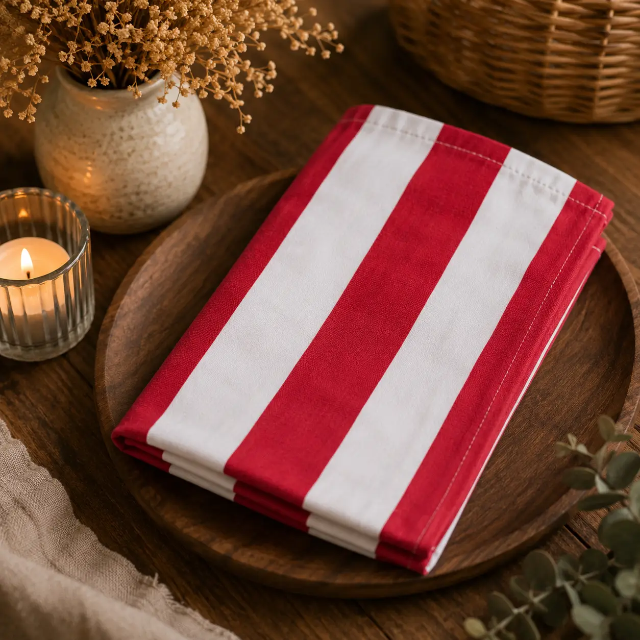 Tea Towel Red and White